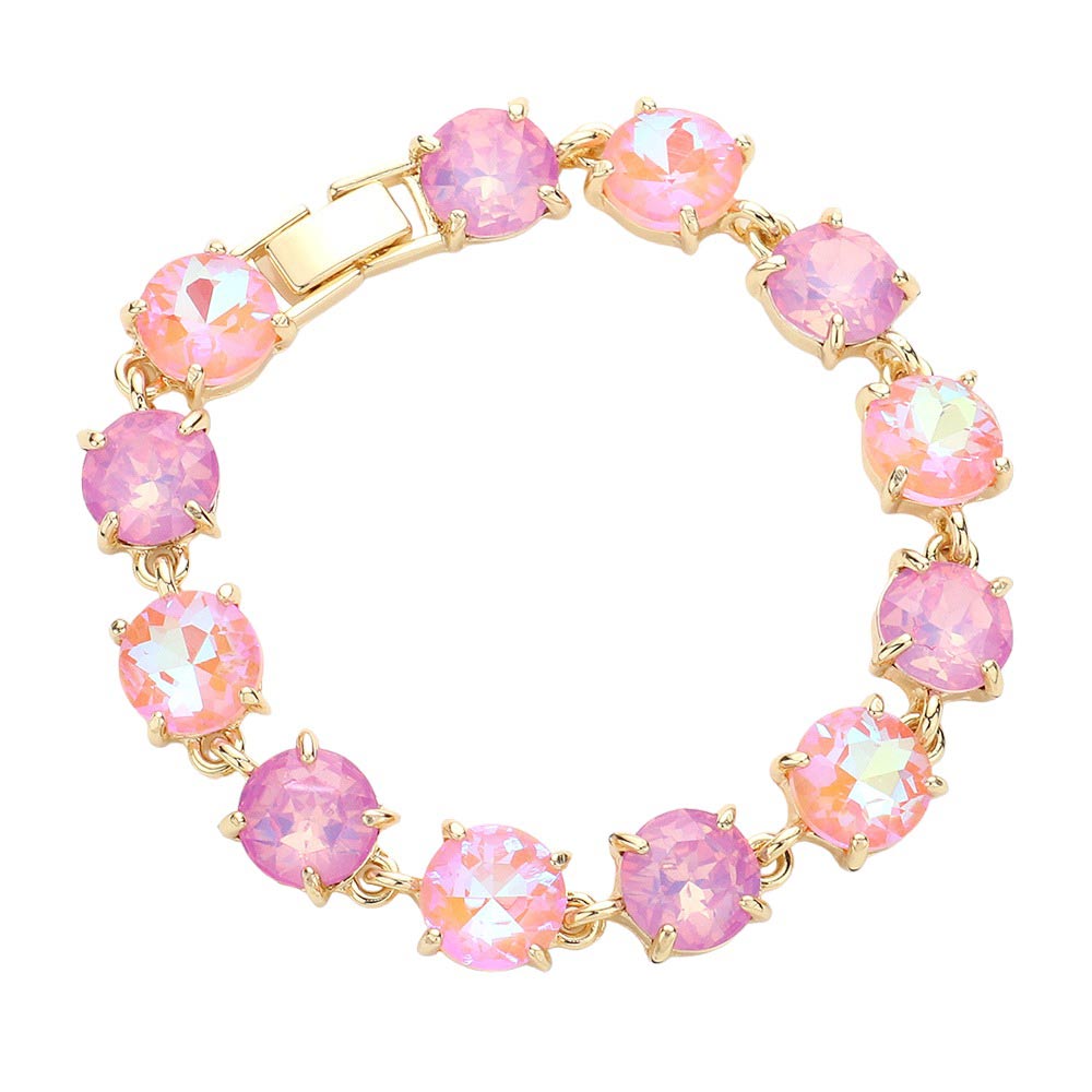 Pink Round Stone Link Evening Bracelet, this beautiful Evening Bracelet is crafted from high-quality materials to ensure a luxurious and comfortable fit. It provides a timeless look that will add sophistication to any outfit. Perfect Gift for December Birthdays, Christmas, and gifts for your friends and family.