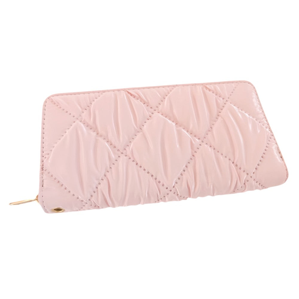 Pink Shiny Faux Leather Padded Wallet with Wristlet offers a sleek and stylish solution for storing your essentials. Its shiny faux leather material adds a touch of sophistication, while the padded design keeps your valuables safe. The attached wristlet also provides convenience and hands-free carrying. 
