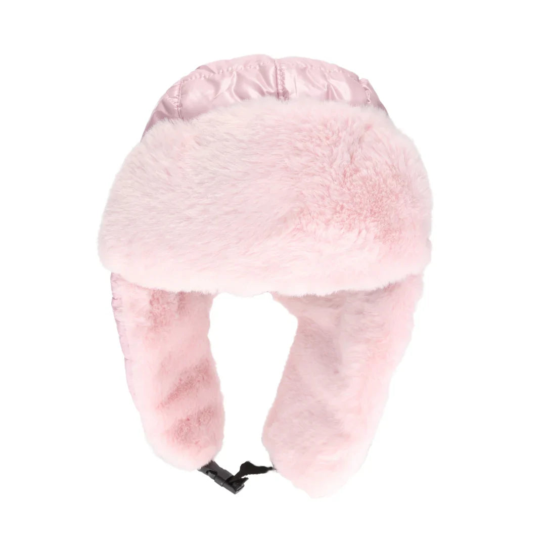 Pink C.C Trapper Hat is designed with a fully lined interior and faux fur trim for superior warmth and comfort. Its extra-long earflaps help to block out cold weather, while the adjustable chin strap provides a secure fit. Perfect for cold winter outdoor activities like biking, driving, hiking, cycling, skiing, etc. 