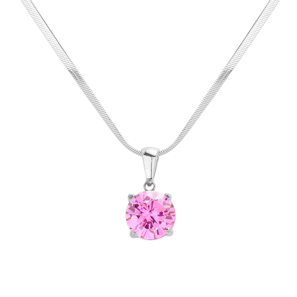 Pink Stainless Steel CZ Round Pendant Necklace is a stylish and durable accessory. Crafted from high-quality stainless steel, this necklace is resistant to tarnishing and fading. Featuring a sparkling CZ round pendant, it adds a touch of elegance to any outfit. Upgrade your jewelry collection with this timeless piece. 