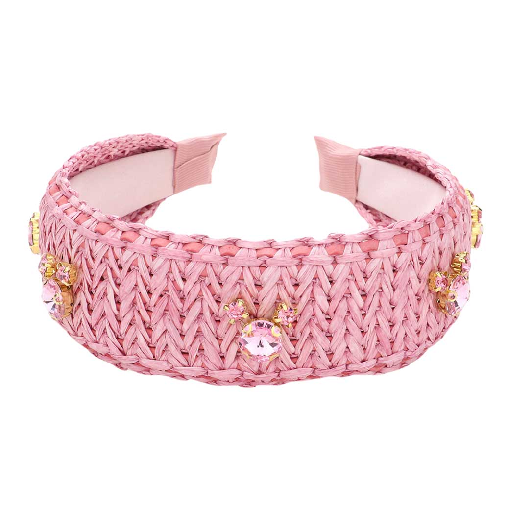 pink Stone Embellished Woven Straw Headband, be the ultimate trendsetter & be prepared to receive compliments wearing this woven straw headband with all your stylish outfits! Perfect for everyday wear, outdoor festivals, and many more. Awesome gift idea for your loved one or yourself.