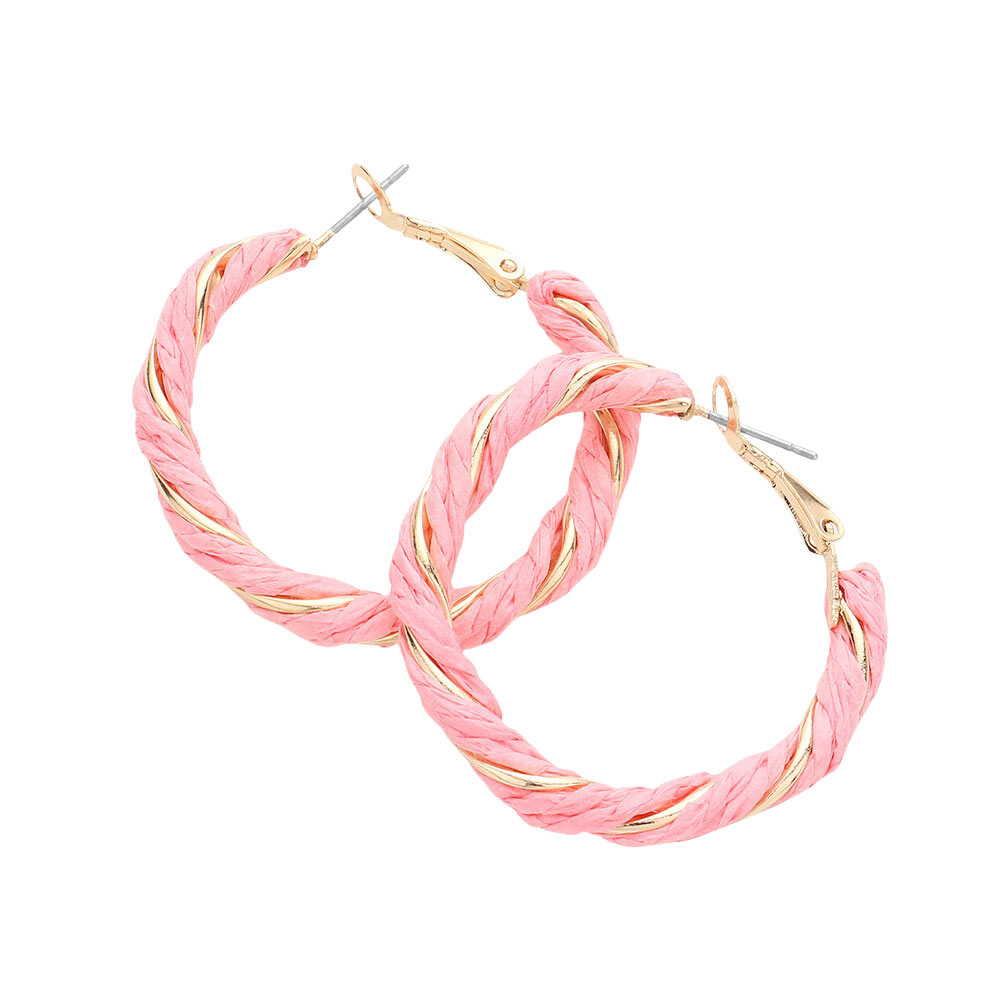 Pink Twisted Raffia Hoop Earrings, turn your ears into a chic fashion statement with these raffia hoop earrings! These raffia earrings are very lightweight and comfortable, you can wear these for a long time on occasion. The beautifully crafted design adds a gorgeous glow to any outfit. 