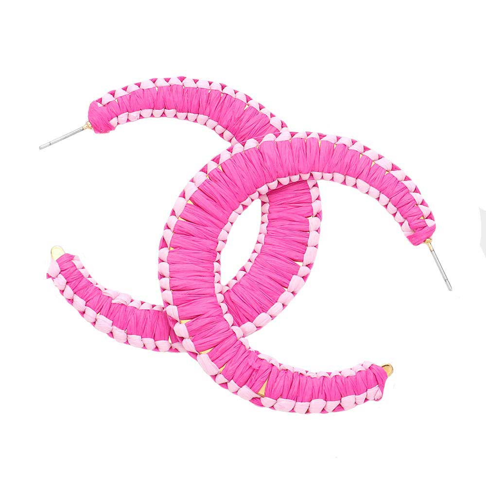 Pink Woven Raffia Hoop Earrings! These dangly accessories bring a touch of shimmer and shine to any look. Great for birthdays, anniversaries, or just because - these earrings are the perfect gift for your special someone (or yourself!). Get ready to make a sartorial statement! Awesome everyday day wear, pairs well with any outfit.