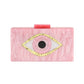 This Pink Glittered Evil Eye Celluloid Acetate Clutch Crossbody Bag will make you the star of the show! This eye-catching bag is studded with glitter, and is made with durable celluloid acetate to last you a lifetime. Perfect gift ideas for a birthday, Christmas, anniversary, Valentine's Day, or any special occasion.