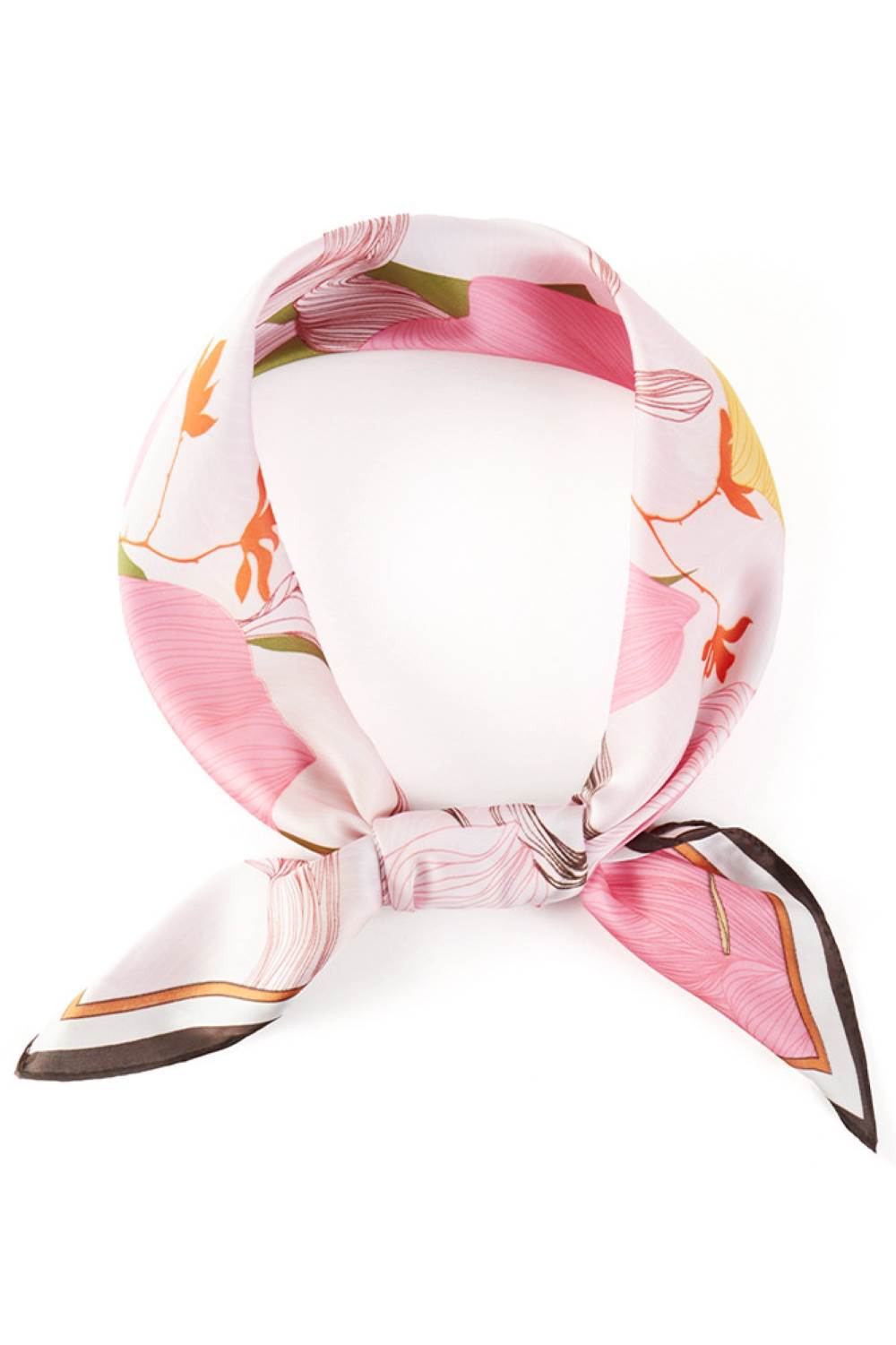Pink Elevate your accessory game with this stunning bandana scarf featuring a bold floral pattern print. Crafted from 100% polyester, this lightweight, silky fabric drapes beautifully and feels luxuriously soft against your skin. The generous 27.5" x 27.5" square size offers versatile styling options wear it as a headscarf, neck wrap, or tie it to your bag for an instant style boost. Perfect for all seasons, this easy-care piece transitions seamlessly from casual to chic. Whether you're looking to add a pop