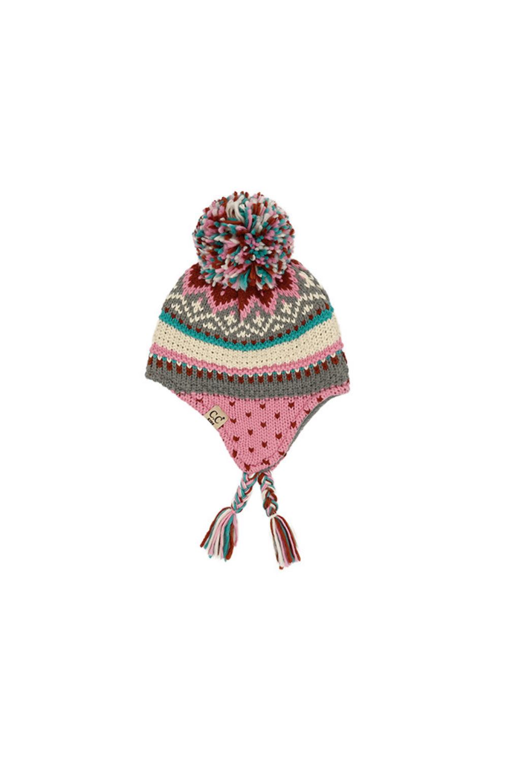 Pink C.C Multi Pattern Braided Trapper Hat Winter Hat features eye-catching mixed patterns with braided detailing for a cozy, statement-making cold-weather look. Designed with warm ear flaps and a comfortable fit, it delivers dependable winter protection while adding playful style to your seasonal outfits.