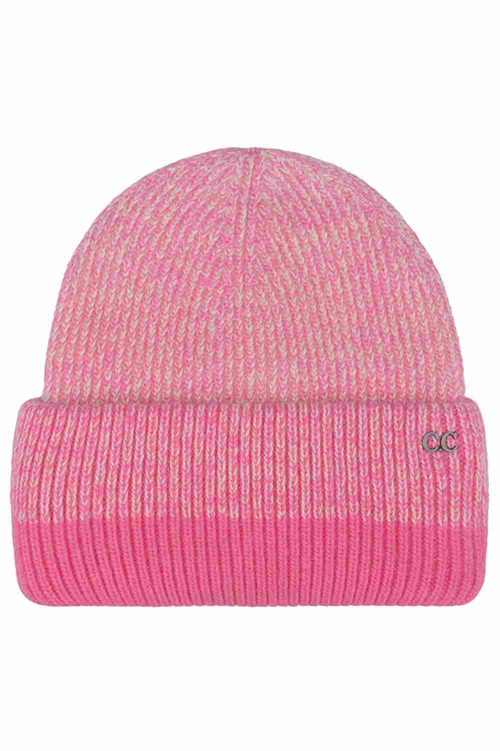 Pink C.C Two Tone Heather Stripe Cuff Beanie Winter Hat features a stylish two-tone heathered stripe design with a classic cuff for a cozy, everyday winter look. Made with a soft stretch knit, it offers warm comfort and an easy fit while adding casual charm to cold-weather outfits.