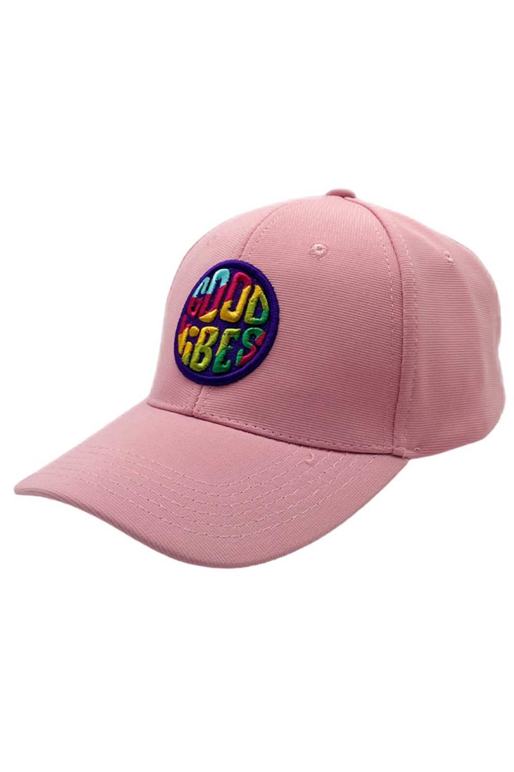 Pink Bring positive energy to your outfit with this GOOD VIBES multi-color baseball cap, featuring vibrant tones and a bold embroidered design on the front. The classic curved brim and adjustable back ensure a comfortable, secure fit, perfect for casual wear, festivals, or sunny outdoor adventures.