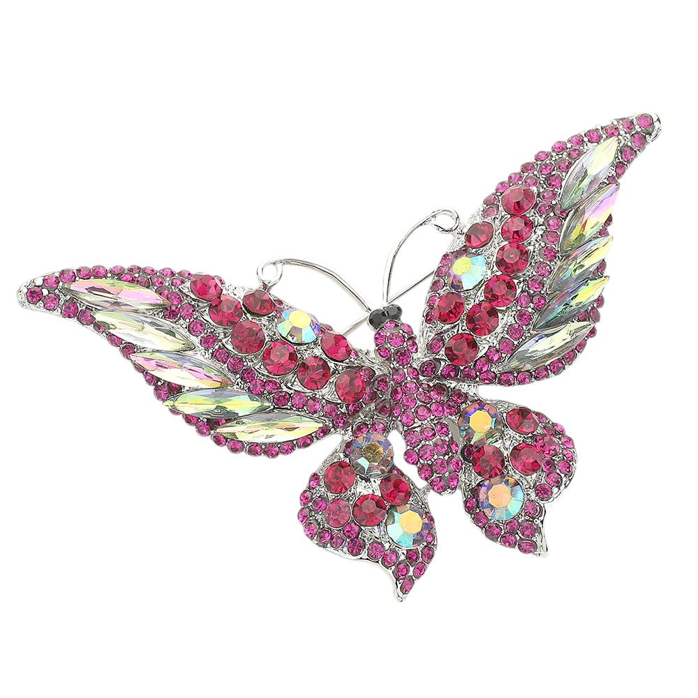 Pink Glass Crystal Butterfly Pin Brooch is expertly crafted with sparkling glass crystals, adding a touch of elegance and sophistication to any outfit. With its timeless butterfly design, this tasteful accessory is perfect for any occasion. Enhance your ensemble with a touch of shimmer and charm.