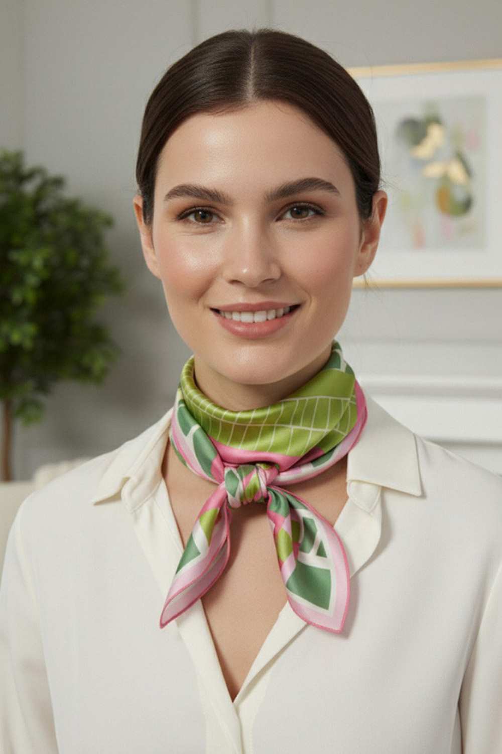 Pink Green Elevate your accessory game with this versatile bandana scarf featuring a striking geometric multi-pattern print. Crafted from 100% lightweight polyester with a silky finish, it drapes beautifully and feels luxurious against your skin. The generous 27.5" x 27.5" square size offers endless styling possibilities wear it as a headscarf, neck wrap, or tie it to your bag for an instant style boost. Perfect for all seasons, this easy-care piece transitions seamlessly from casual to chic. A must-have st