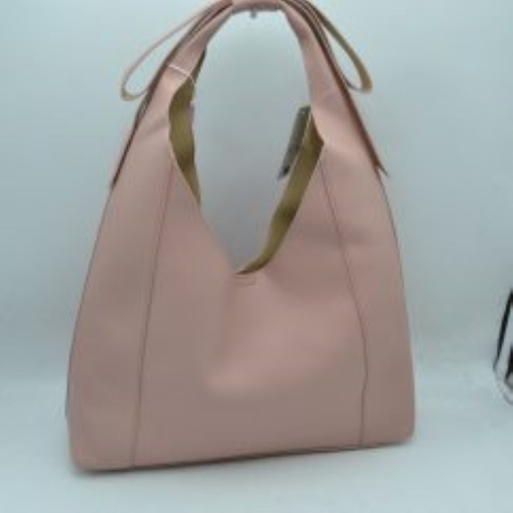 Pink This everyday shoulder bag features a distinctive slouchy silhouette with a wide, integrated strap that is elegantly tied at the top. The spacious open-top main compartment offers effortless access to your daily essentials, while the clean design showcases a subtly textured exterior surface. Designed for comfortable over-the-shoulder wear, this versatile piece combines a modern aesthetic with practical, everyday functionality.