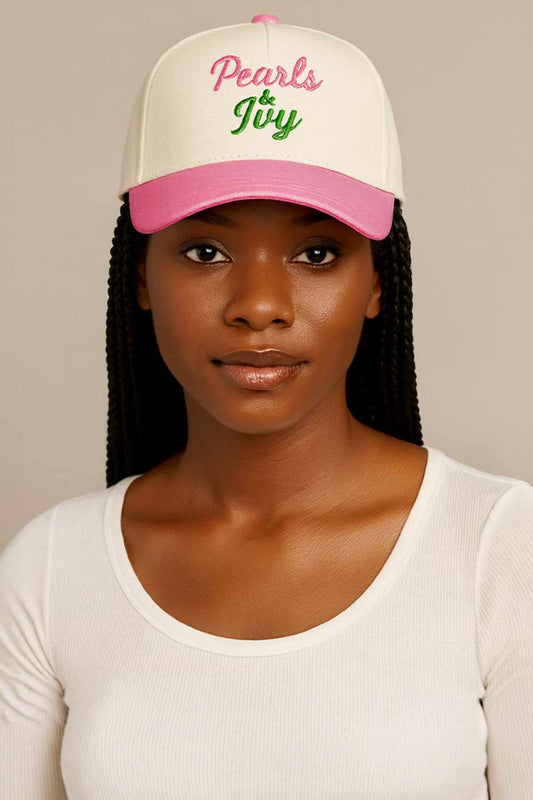 Pink Elevate your casual style with the PEARLS &amp; IVY Embroidery Letter Baseball Cap. Crafted from 100% cotton, this two-tone cap features a classic embroidered letter design that adds a personalized touch to any outfit. The structured fit works for one size, making it a versatile accessory for everyday wear. Perfect for adding character to your wardrobe while keeping the sun at bay.