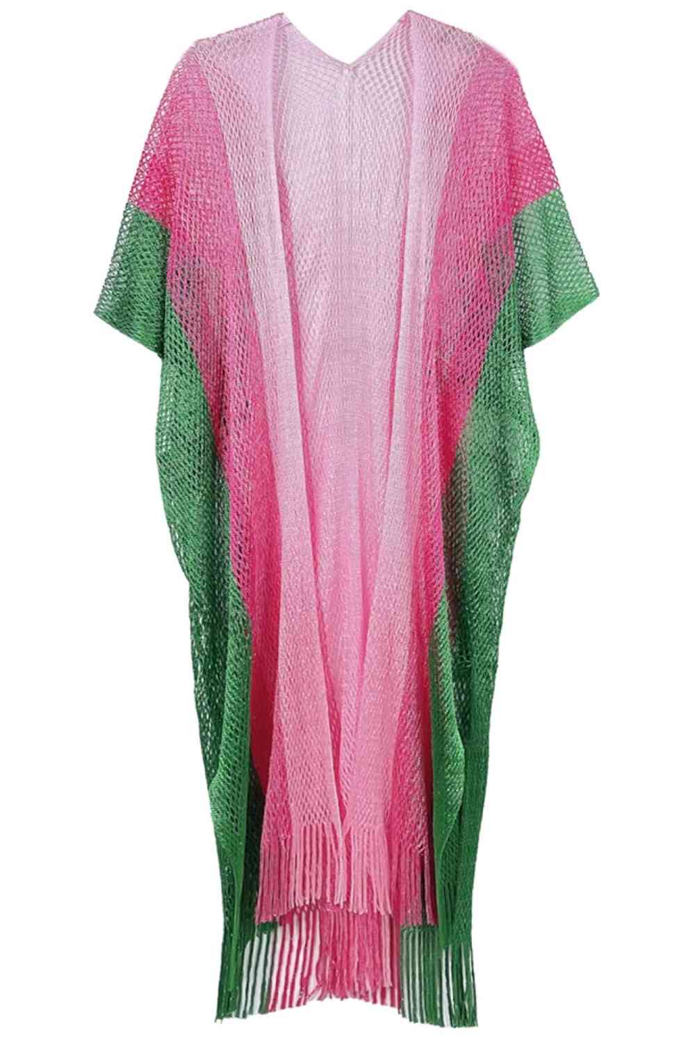 Two Tone Lurex Kimono - Pink - Kimonos