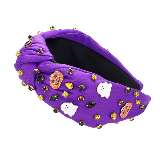 Purple-Enamel Halloween Charm Stone Cluster Embellished Knot Headband is a must-have for any Halloween costume or festive event. Featuring enamel charms, stone clusters, and an embellished knot design, this headband adds a touch of spooky elegance to any outfit. Perfect for Halloween lovers and fashion enthusiasts alike.