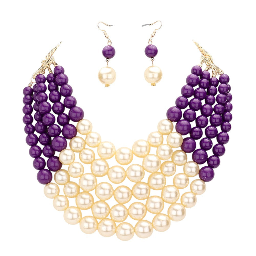 Chunky Multi Strand Pearl Bib Necklace