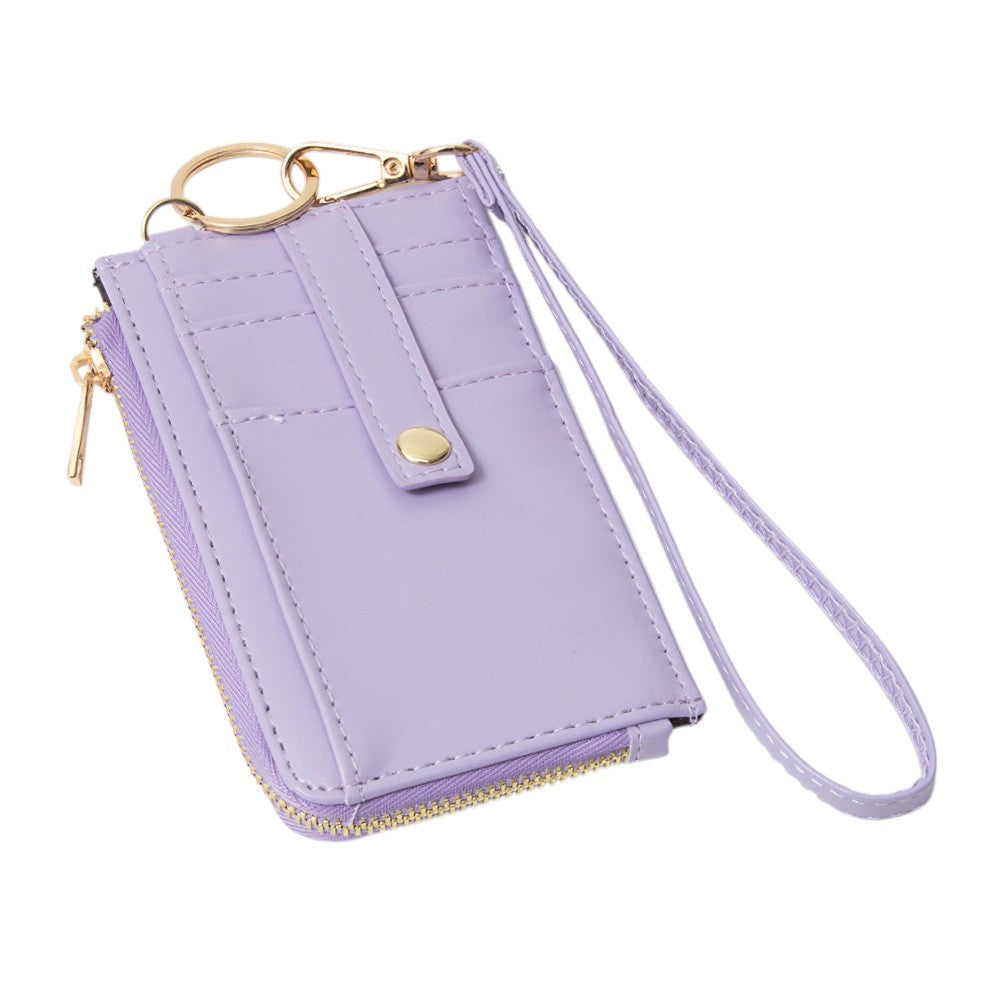 Faux Leather Basket Weave Flat Card Holder Wallet with Wristlet - Wallets