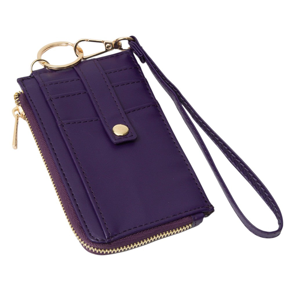 Faux Leather Basket Weave Flat Card Holder Wallet with Wristlet - Wallets