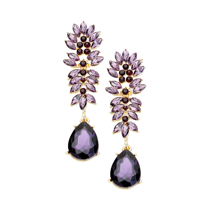 Marquise Cluster Crystal Teardrop Evening Earrings