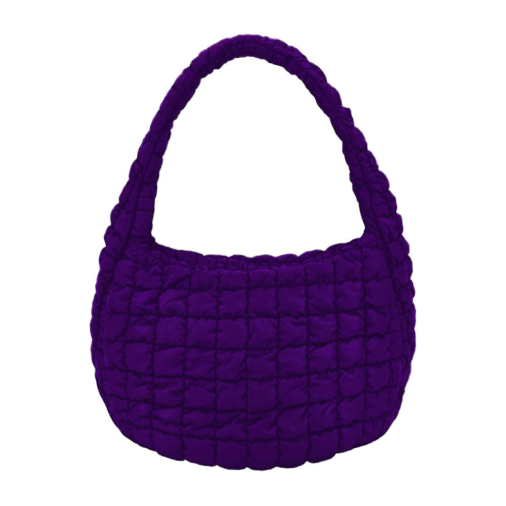 Purple Quilted Puffer Shoulder Crossbody Bag, Stay warm and stylish with this bag. Made of durable material, it is insulated to keep you cozy in the coldest conditions. The shoulder straps make it comfortable and convenient to carry, so you can bring everything you need with ease. Perfect for gifting on every occasion.