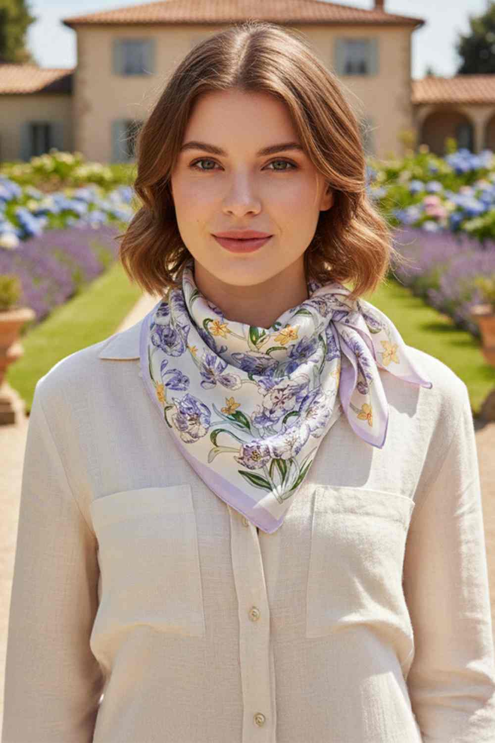 Purple Elevate your accessory game with this versatile bandana scarf, featuring a rhythmical floral print that brings effortless style to any outfit. Crafted from 100% polyester, this lightweight, silky fabric drapes beautifully and feels luxurious against your skin. At 27.5" x 27.5", it's the perfect size to wear as a headscarf, neck wrap, or tied around your wrist. Its smooth texture and all-season weight make it ideal for layering in cooler months or wearing solo when temperatures rise. Whether you're dr