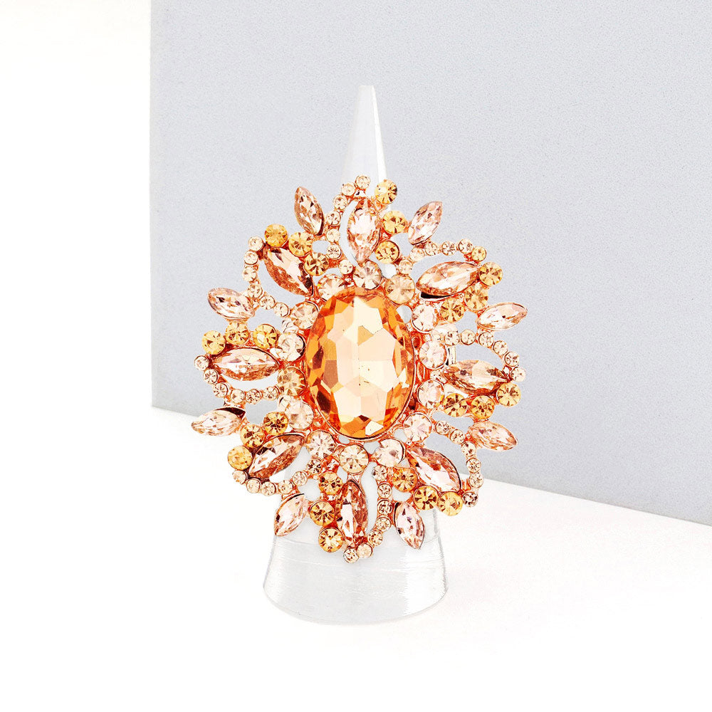 Madeline Love Peach, Rose Gold Oval Crystal Cluster Stretch Ring - Jewelry