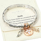 Madeline Love Three Tone FAITH Message Cross Medal Angel Wing Charm Stretch Bracelet - Bracelets - desc