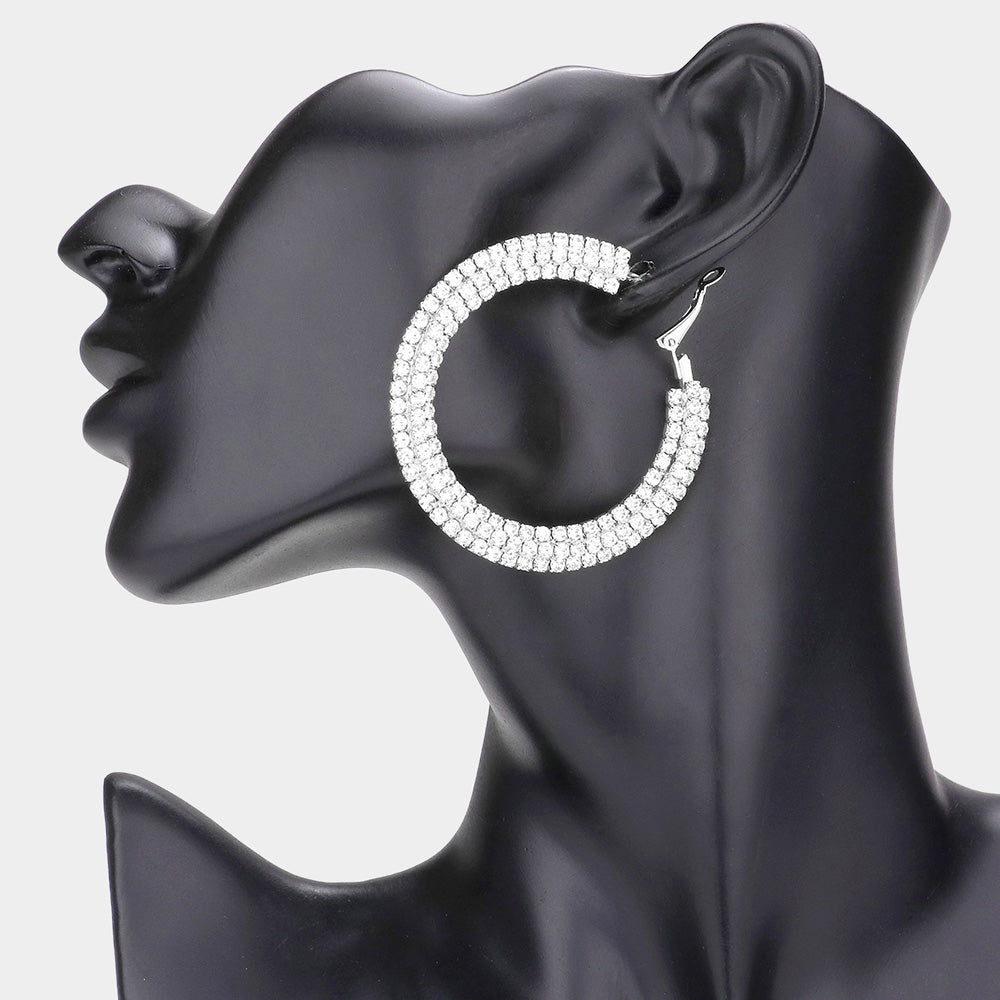 Madeline Love Rhodium 2.25 Inch Rhinestone Hoop Earrings