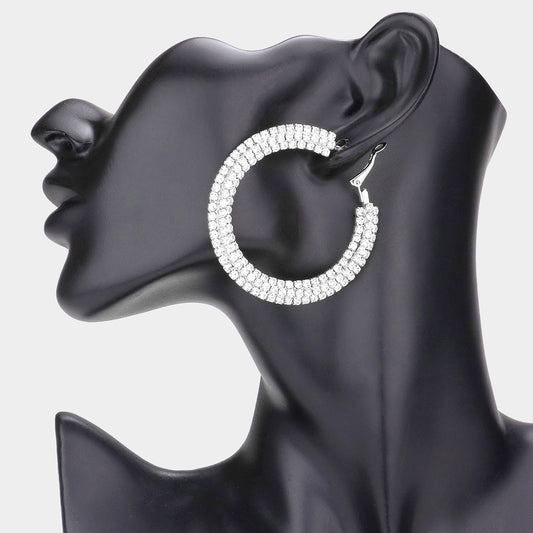 Madeline Love Rhodium 2.25 Inch Rhinestone Hoop Earrings
