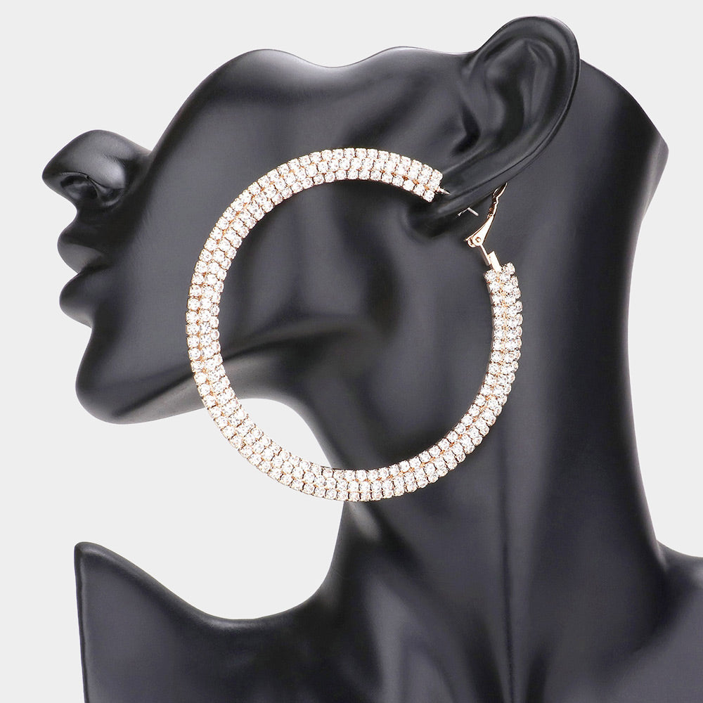 Madeline Love Gold 3.25 Inch Rhinestone Hoop Earrings