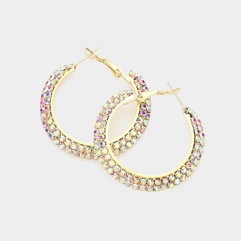 Madeline Love AB, Gold Crystal Rhinestone 1.6 Inch Hoop Earrings