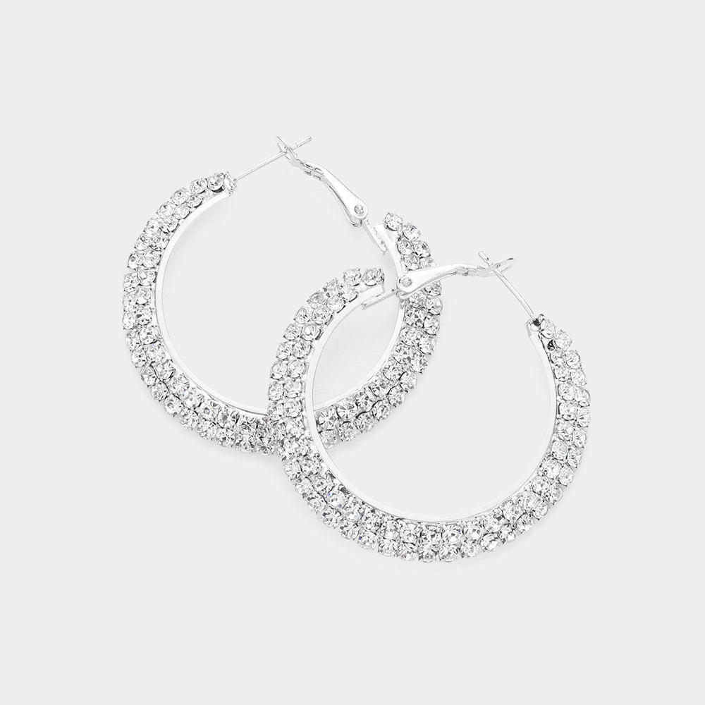 Madeline Love Silver Crystal Rhinestone 1.6 Inch Hoop Earrings