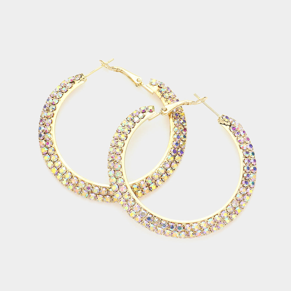 Madeline Love AB, Gold Crystal Rhinestone 2 Inch Hoop Earrings