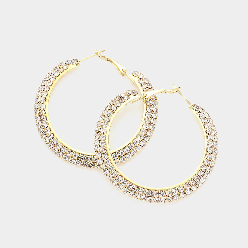 Madeline Love Gold Crystal Rhinestone 2 Inch Hoop Earrings