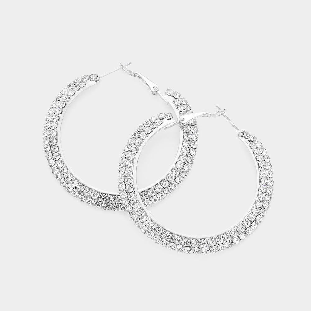 Madeline Love Silver Crystal Rhinestone 2 Inch Hoop Earrings