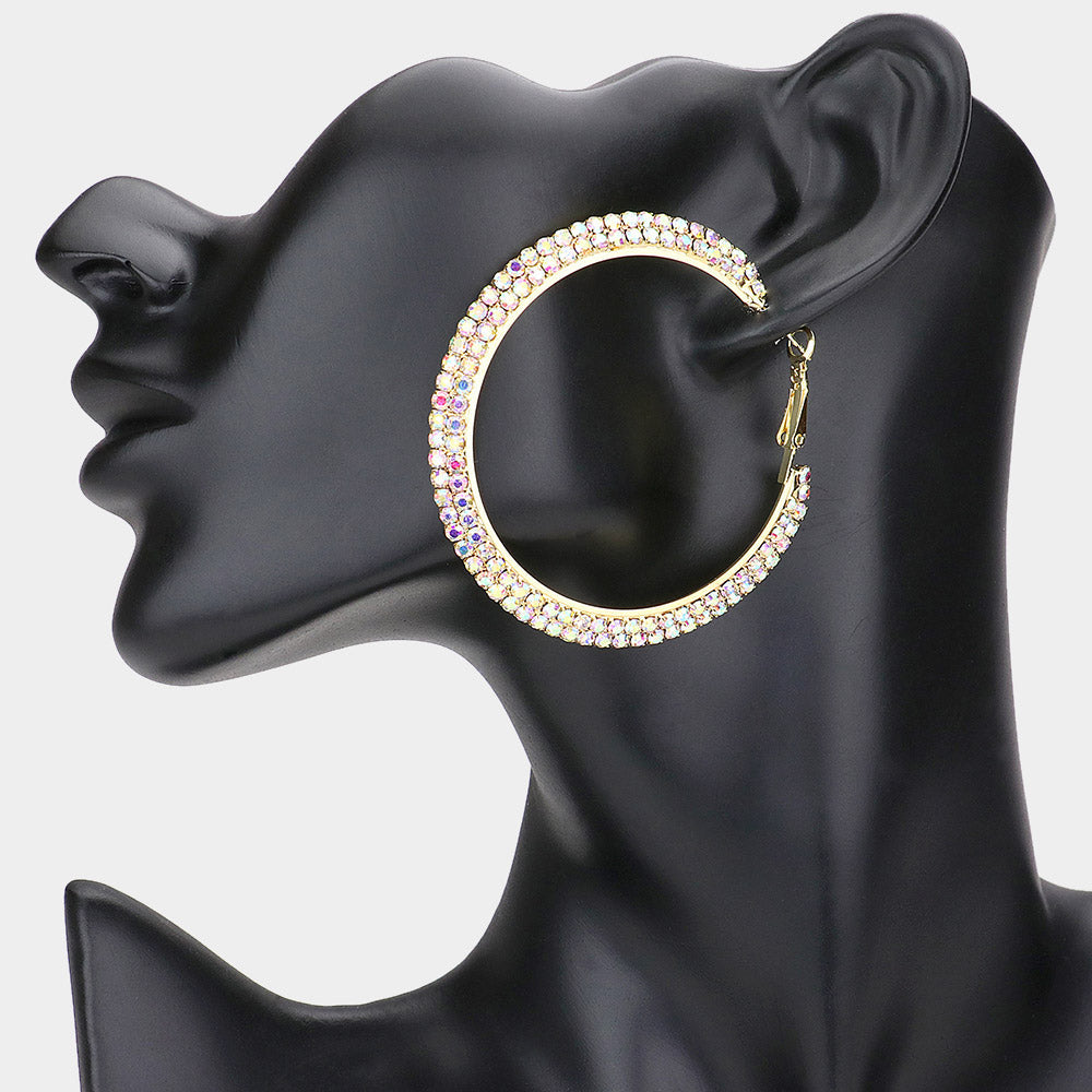 Madeline Love AB, Gold 2 Row Crystal Rhinestone Hoop Earrings