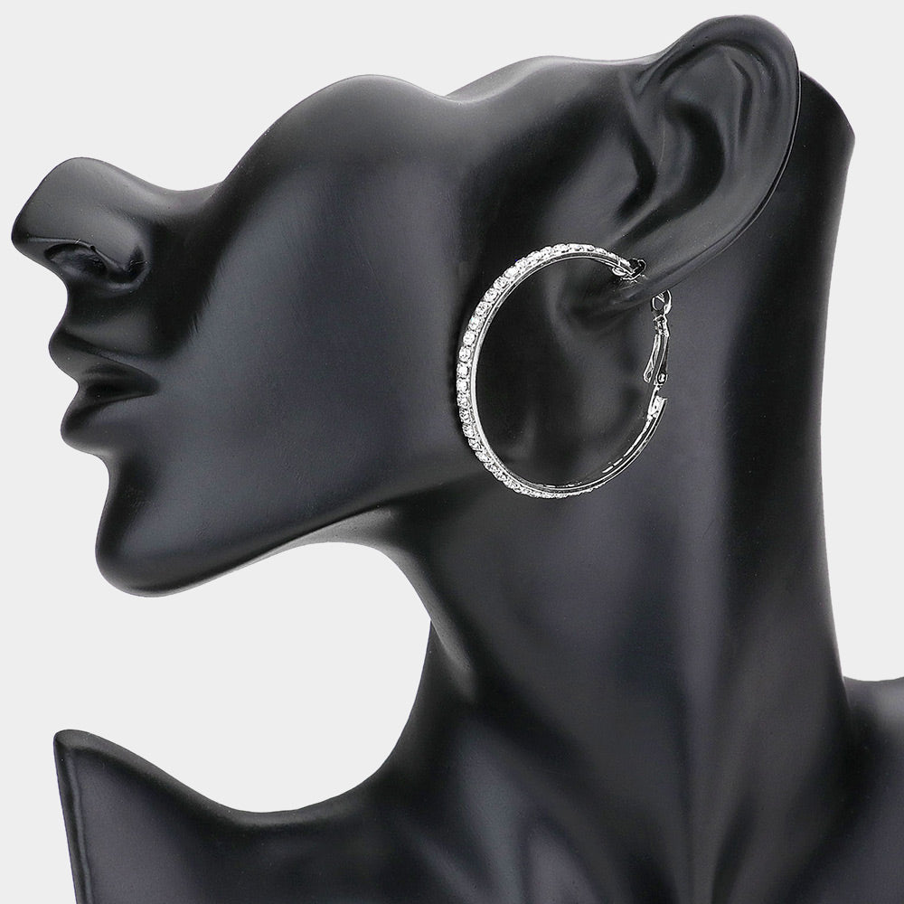 Madeline Love Silver Rhinestone Embellished Metal Hoop Earrings
