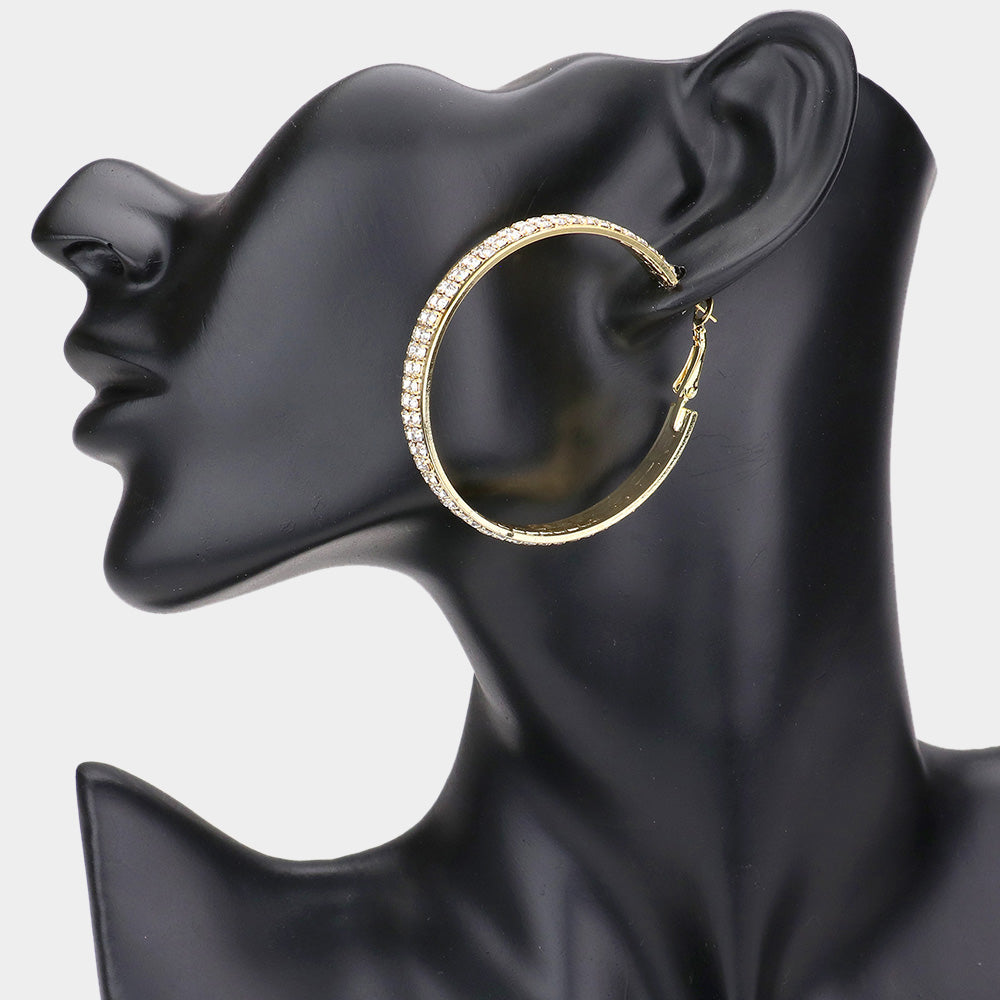 Madeline Love Gold Rhinestone Embellished Metal Hoop Earrings