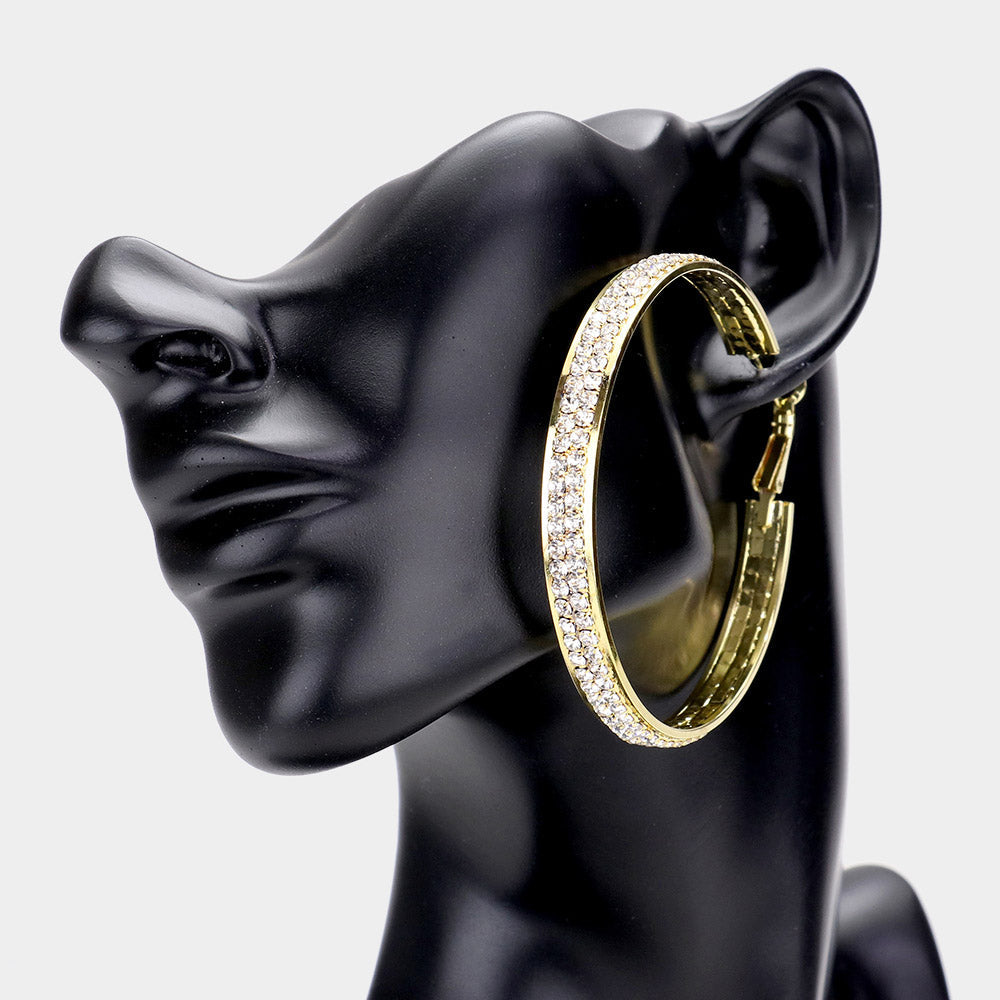 Madeline Love Gold Rhinestone Embellished Metal Hoop Earrings