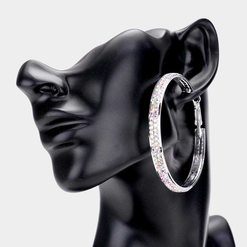Madeline Love AB, Silver Rhinestone Embellished Metal Hoop Earrings