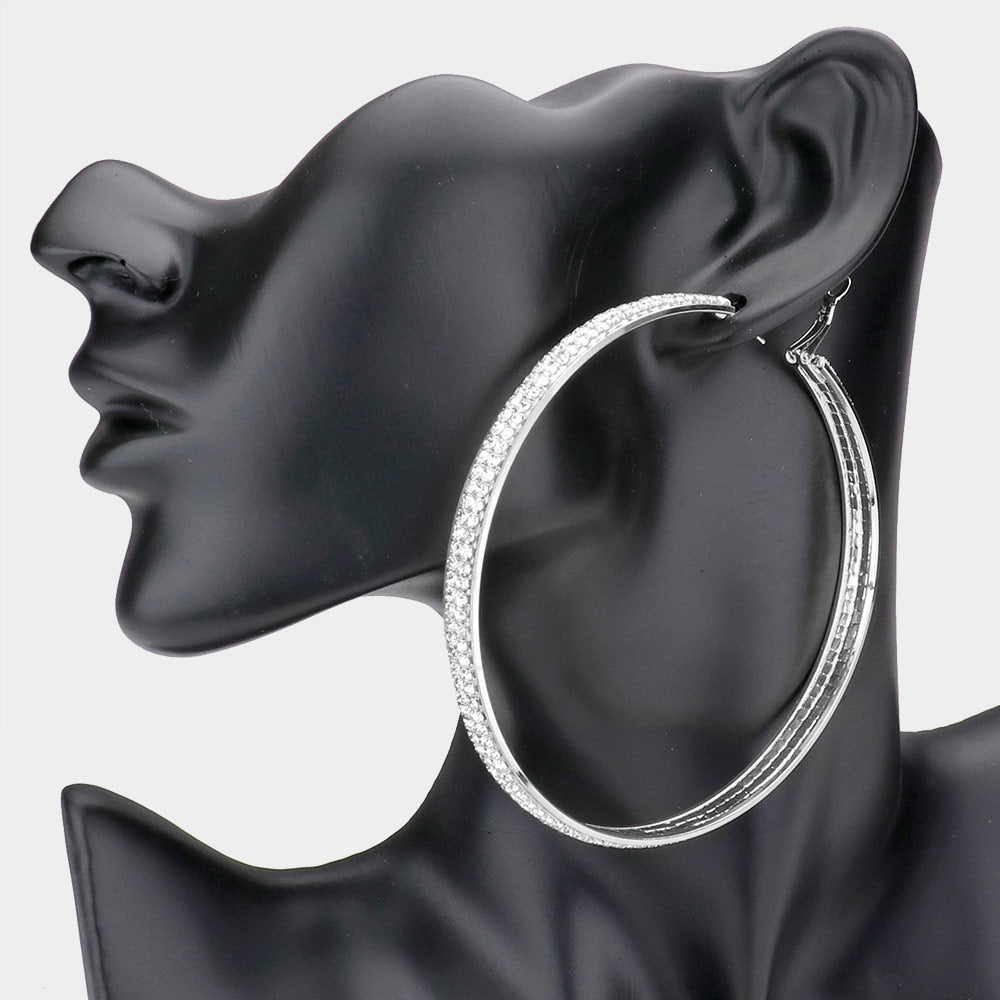Madeline Love Silver Rhinestone Hoop Earrings