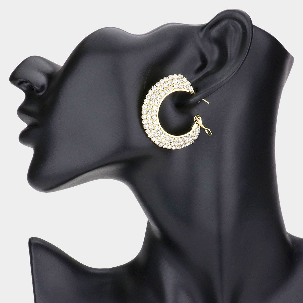 Madeline Love Gold Crystal Rhinestone 1.5 Inch Hoop Earrings