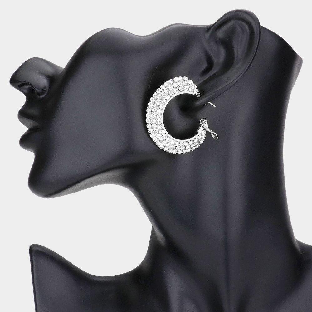Madeline Love Silver Crystal Rhinestone 1.5 Inch Hoop Earrings