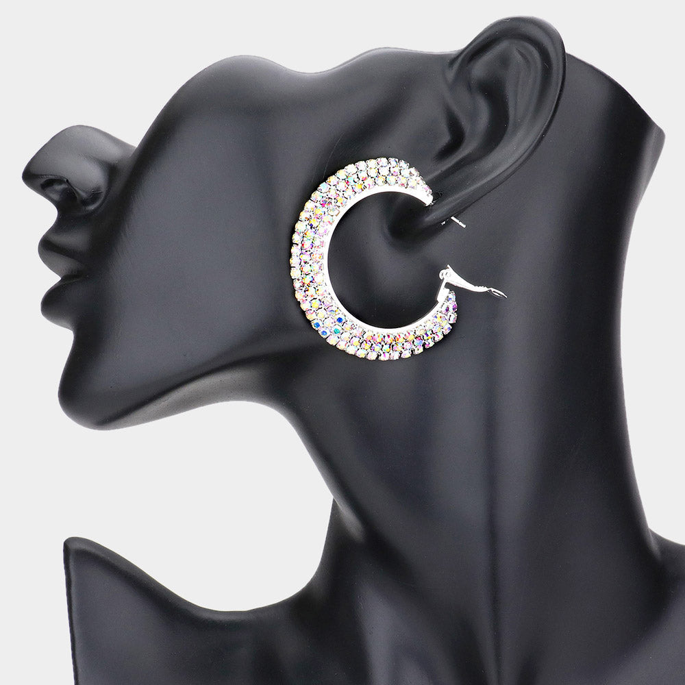 Madeline Love AB, Silver Crystal Rhinestone 1.75 Inch Hoop Earrings