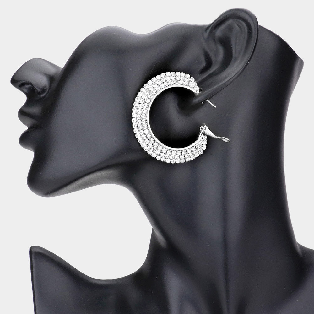 Madeline Love Silver Crystal Rhinestone 1.75 Inch Hoop Earrings