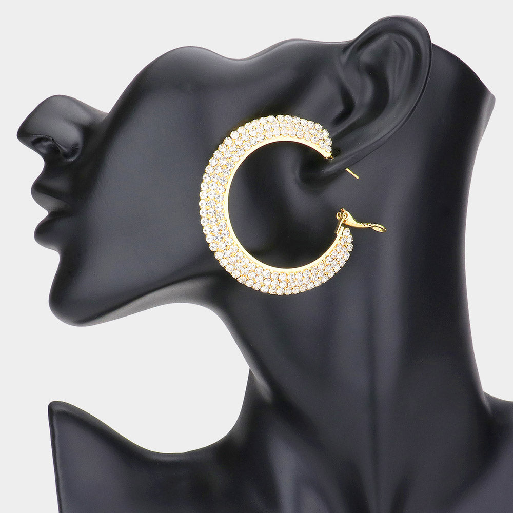 Madeline Love Gold Crystal Rhinestone 2.2 Inch Hoop Earrings