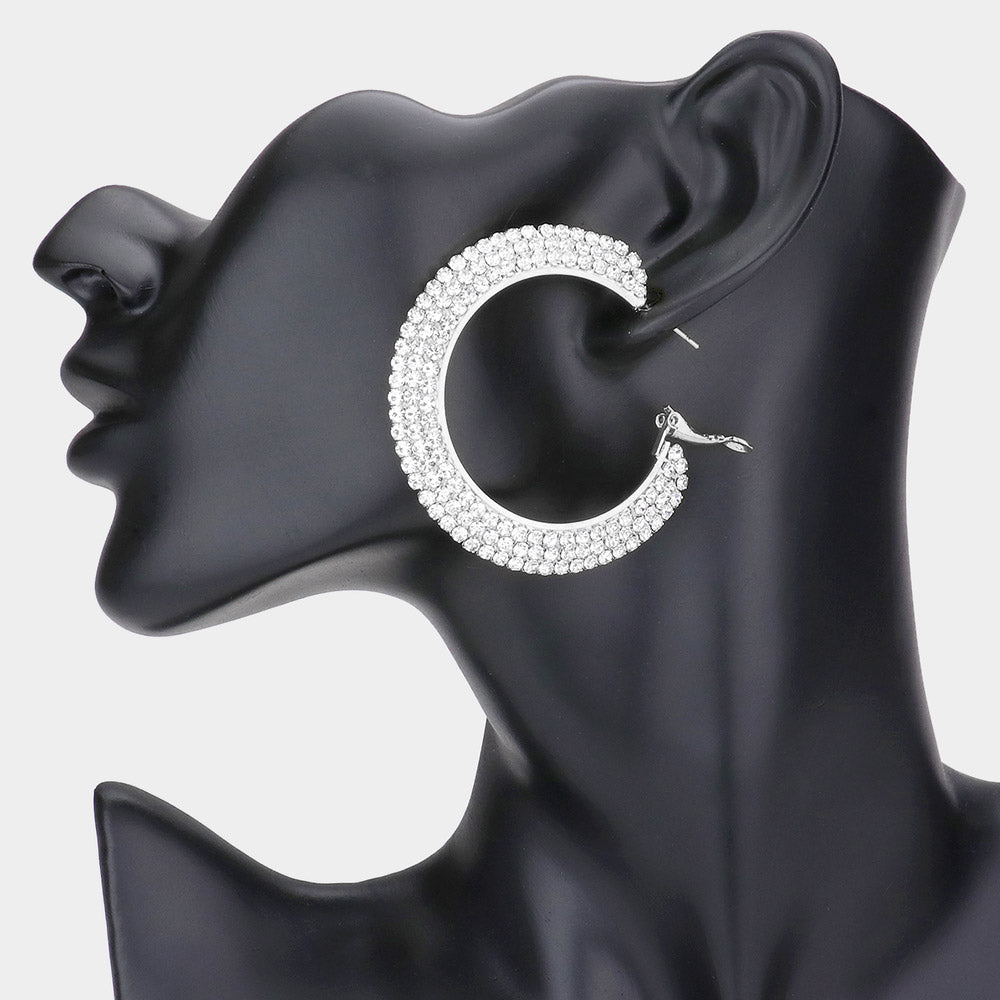 Madeline Love Silver Crystal Rhinestone 2.2 Inch Hoop Earrings