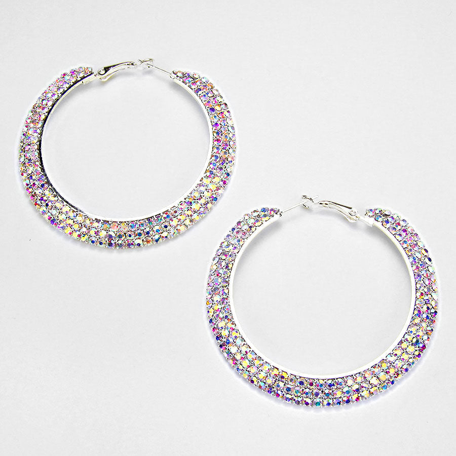 Madeline Love AB, Silver Crystal Rhinestone 2.5 Inch Hoop Earrings