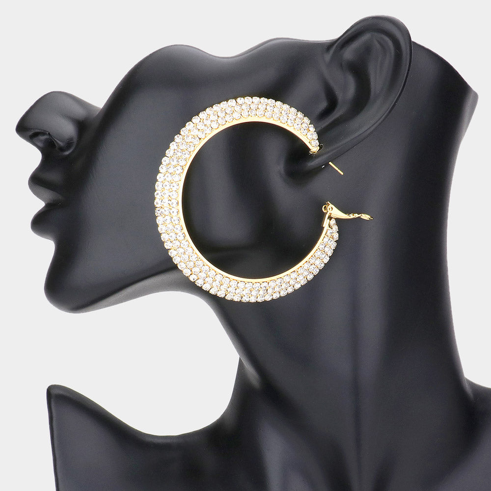 Madeline Love Gold Crystal Rhinestone 2.5 Inch Hoop Earrings