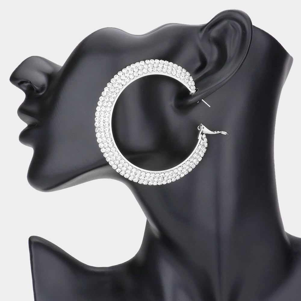 Madeline Love Silver Crystal Rhinestone 2.5 Inch Hoop Earrings