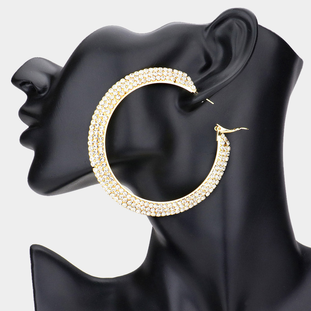 Madeline Love Gold Crystal Rhinestone 2.8 Inch Hoop Earrings